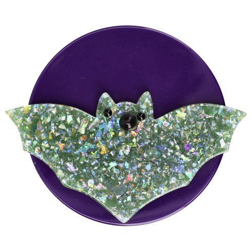 Brilliant Almond Greenand Purple Bat Moon Brooch (large size) - Galalith – Vintage Jewelry - handcrafted by Pavone by Pavone