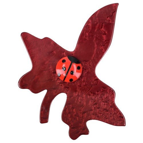 Red Bordeaux Wine Leaf Unique Brooch - Galalith – Vintage Jewelry - handcrafted by Pavone by Pavone
