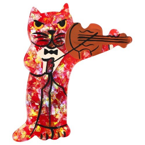 Brilliant Rouge Violinist Cat Brooch - Galalith – Vintage Jewelry - handcrafted by Pavone by Pavone