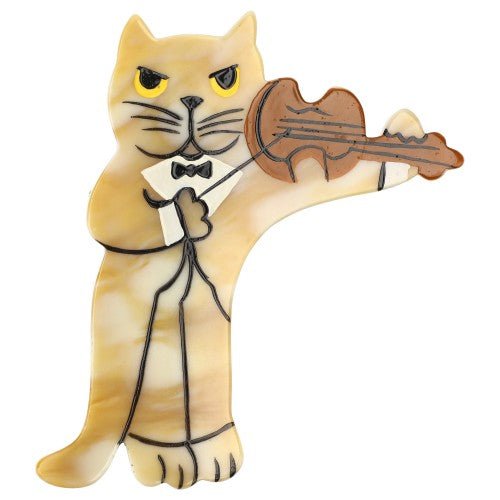 Cream Beige Violinist Cat Brooch - Galalith – Vintage Jewelry - handcrafted by Pavone by Pavone