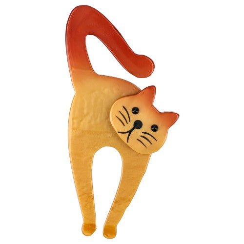 Bister Yellow Violin Cat Brooch - Galalith – Vintage Jewelry - handcrafted by Pavone by Pavone