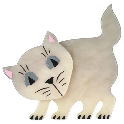 White Amazed Cat Brooch - Galalith – Vintage Jewelry - handcrafted by Pavone by Pavone