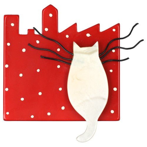 White and Red City Cat Brooch - Galalith – Vintage Jewelry - handcrafted by Pavone by Pavone