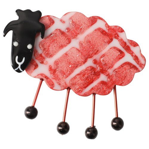 White and Red Sheep Brooch PM - Galalith – Vintage Jewelry - handcrafted by Pavone by Pavone