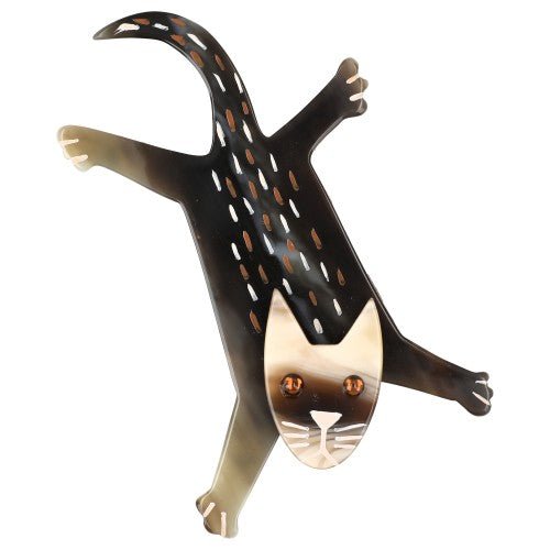 Beige - Brown Wingsuit Cat Brooch - Galalith – Vintage Jewelry - handcrafted by Pavone by Pavone