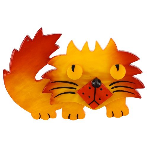 Yellow and Orange Rocky Cat Brooch - Galalith – Vintage Jewelry - handcrafted by Pavone by Pavone
