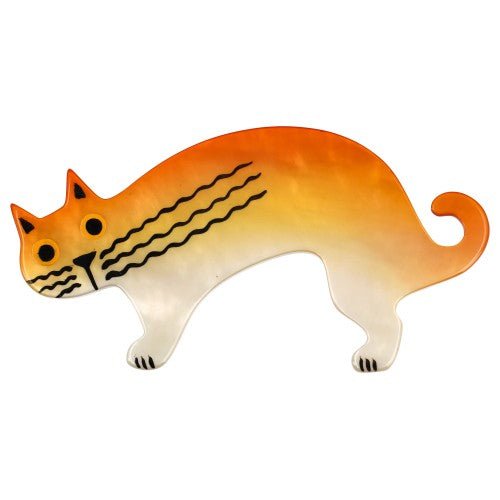 Yellow and White Raspoutine Cat Brooch - Galalith – Vintage Jewelry - handcrafted by Pavone by Pavone