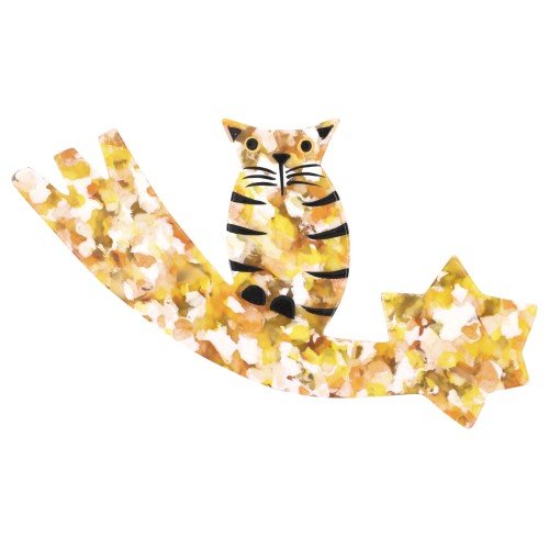 Yellow Mosaic Comet Cat Brooch - Galalith – Vintage Jewelry - handcrafted by Pavone by Pavone