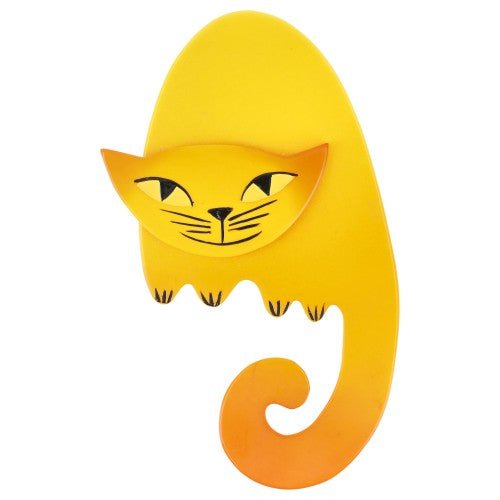Yellow Round - Backed Cat Brooch - Galalith – Vintage Jewelry - handcrafted by Pavone by Pavone