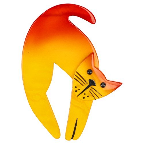 Yellow Trampoline Cat Brooch - Galalith – Vintage Jewelry - handcrafted by Pavone by Pavone