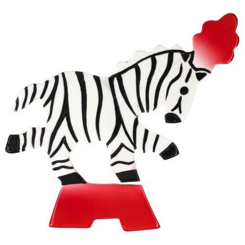 White and Black Circus Zebra Brooch (Right)) - Galalith – Vintage Jewelry - handcrafted by Pavone by Pavone