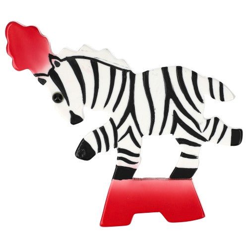 White and Black Circus Zebra Brooch (left) - Galalith – Vintage Jewelry - handcrafted by Pavone by Pavone