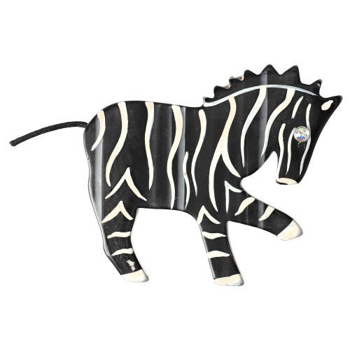 Black and White Zebra Brooch with silver wire (Mini Brooch) - Galalith – Vintage Jewelry - handcrafted by Pavone by Pavone
