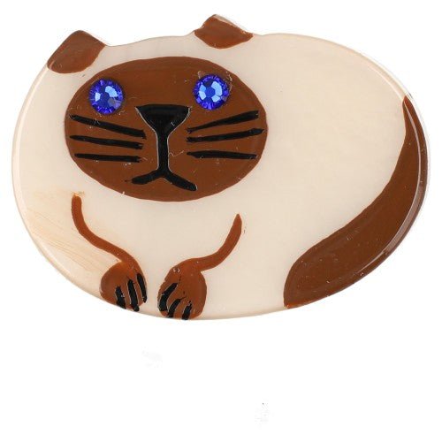 Siamese Pearly Beige Zoe Cat Mini Brooch Left - Galalith – Vintage Jewelry - handcrafted by Pavone by Pavone