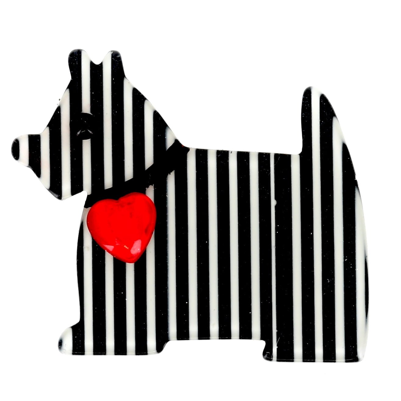 Black and white Striped Savoy Dog Brooch - Galalith – Vintage Jewelry - handcrafted by Pavone by Pavone