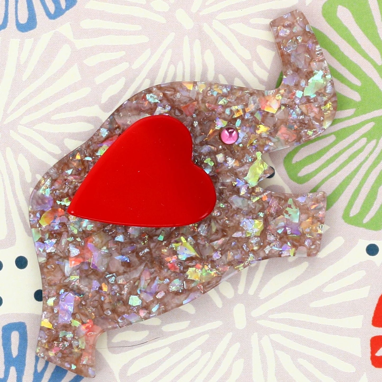 Brilliant Beige and Red Elephant Heart Brooch - Galalith – Vintage Jewelry - handcrafted by Pavone by Pavone