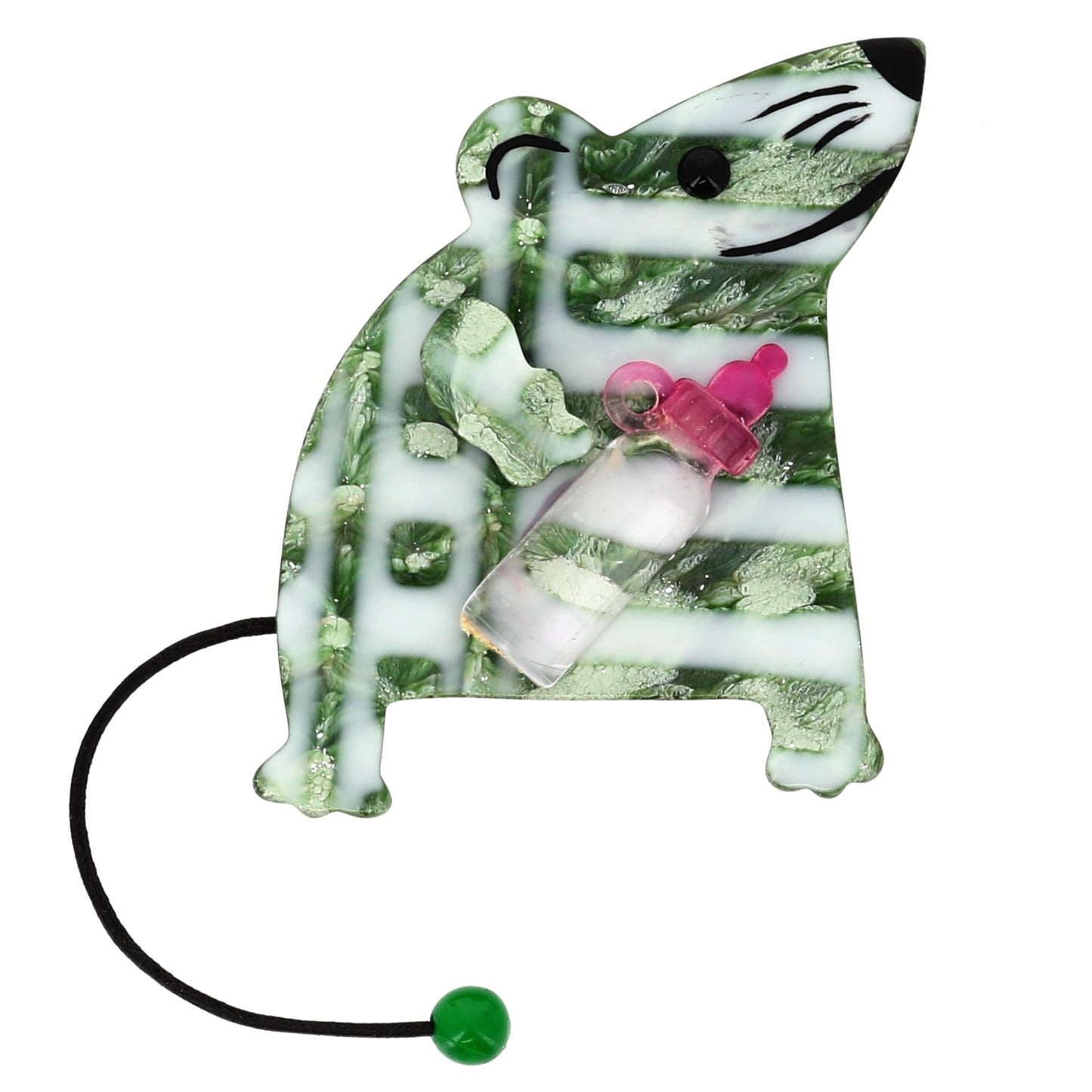 Green and White Bibberbabymouse Mouse Brooch - Galalith – Vintage Jewelry - handcrafted by Pavone by Pavone