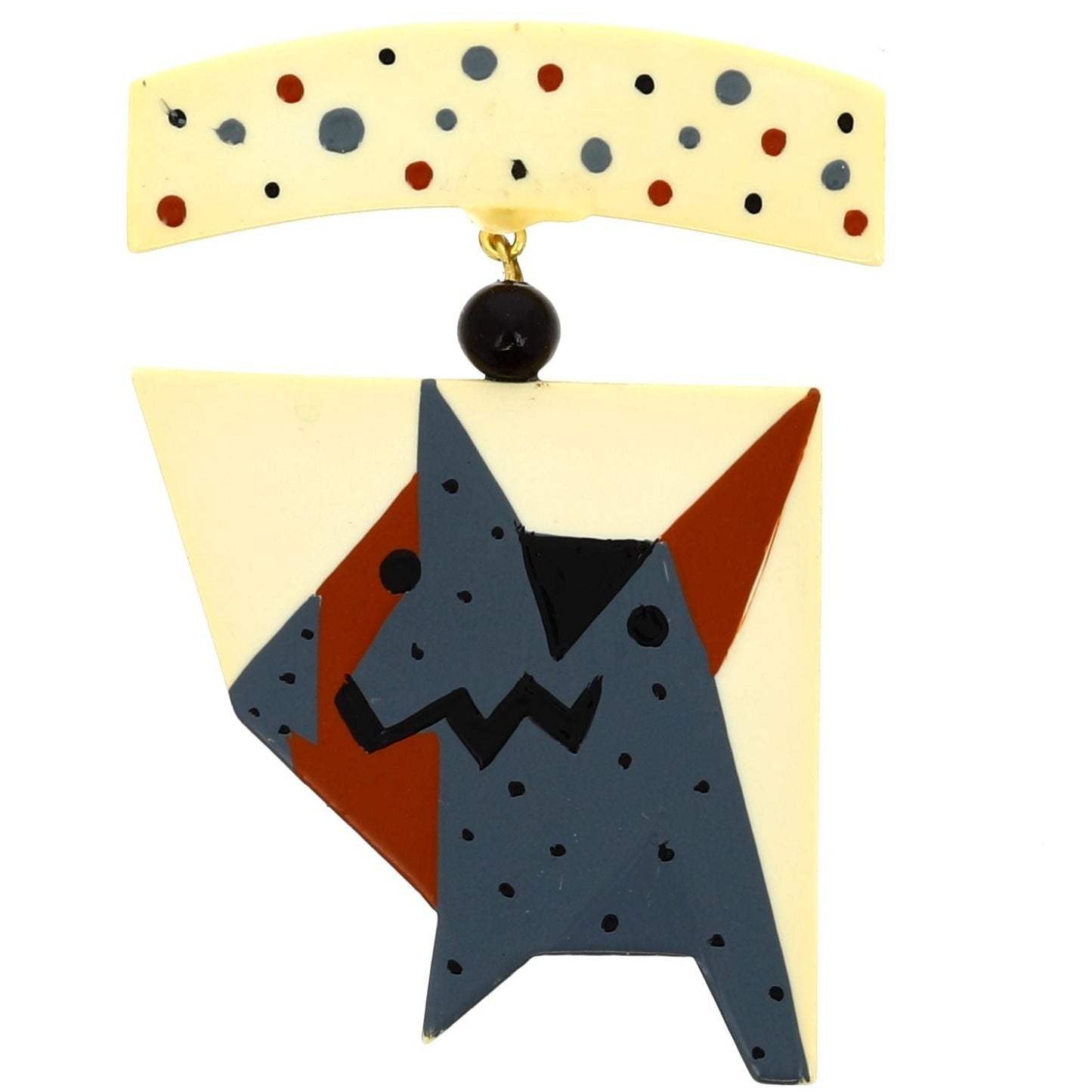 Light Yellow and Grey Dog Medal Brooch Dog Medal Brooch - Galalith – Vintage Jewelry - handcrafted by Pavone by Pavone