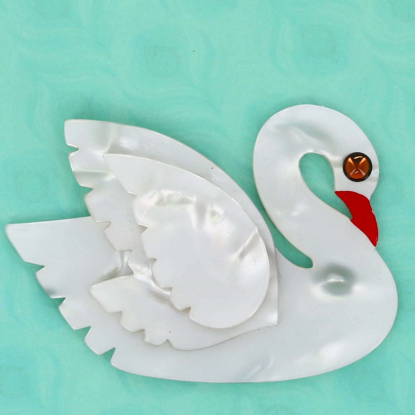 Pearl White Swan Bird Brooch - Galalith – Vintage Jewelry - handcrafted by Pavone by Pavone