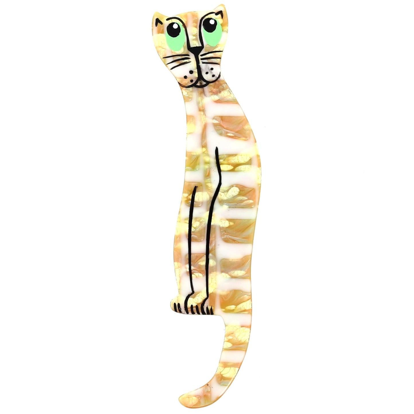 Yellow and White Boreal Spaghetti Cat Brooch (yellow eyes) - Galalith – Vintage Jewelry - handcrafted by Pavone by Pavone