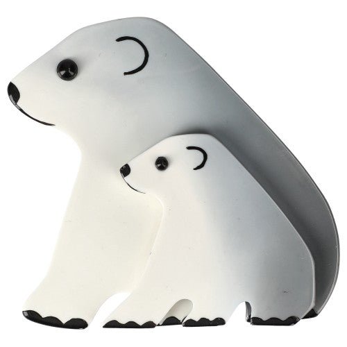 Light Grey Nanuk and Cub Polar Bear Brooch - Galalith – Vintage Jewelry - handcrafted by Pavone by Pavone