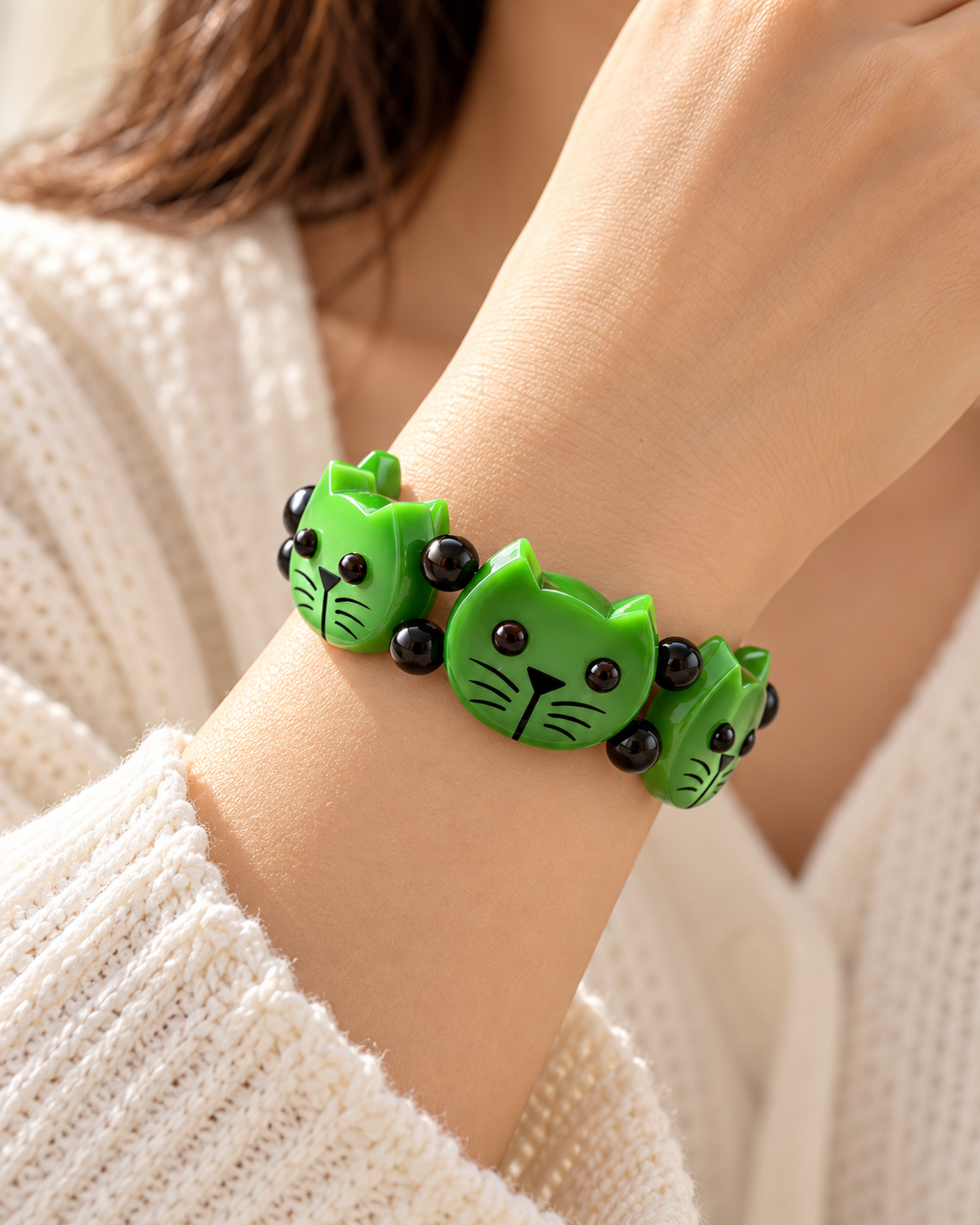 Green Round Cat Head Bracelet