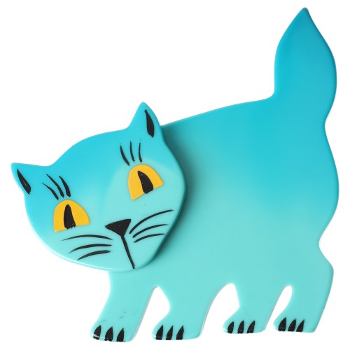 Aquamarine Blue Amazed Cat Brooch