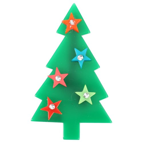 Green Stars Christmas Tree Brooch