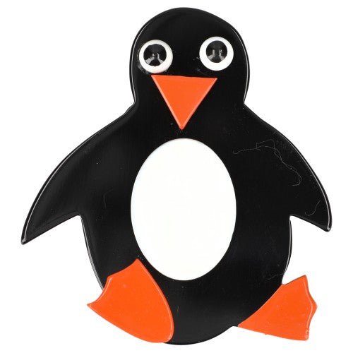 Black, White and Orange Crystal Penguin Brooch - Galalith – Vintage Jewelry - handcrafted by Pavone by Pavone