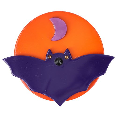 Orange and Purple Bat Moon Brooch (large size)