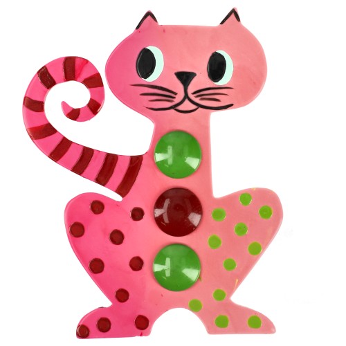 Pink and Green and Purple Dots Aldo Cat Brooch