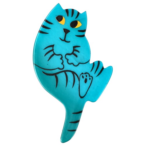 Turquoise Blue Tabby B7 Cat Brooch 