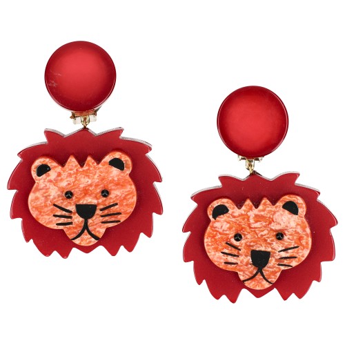 Leo Lion Pearly Orange and Deep Red Earrings