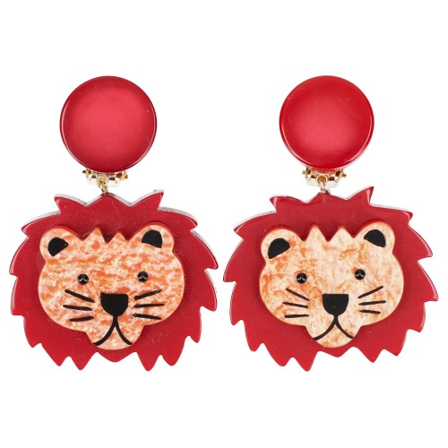 Leo Lion Pearly Orange and Deep Red Earrings 
