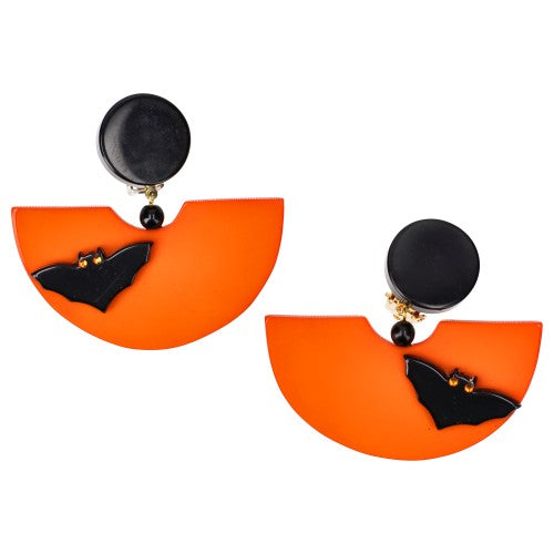 Orange and Black Halloween Bat Earrings 