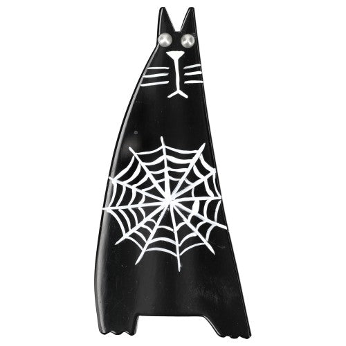 Black with Spiderweb Standing  Chadok Cat Brooch 