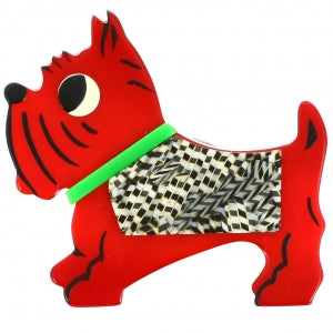 Red, Checkered and Green Jano Dog Brooch 