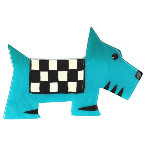 Turquoise Checkered Dog Brooch
