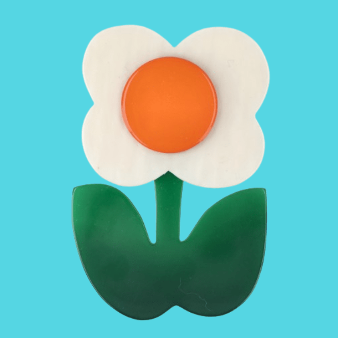 White and Orange Anemone Flower Brooch - Galalith – Vintage Jewelry - handcrafted by Pavone by Pavone