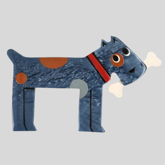 Steel Blue Milou Dog Brooch