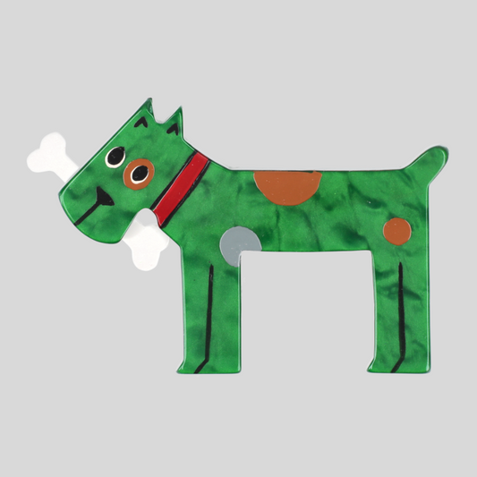 Green Milou Dog Brooch