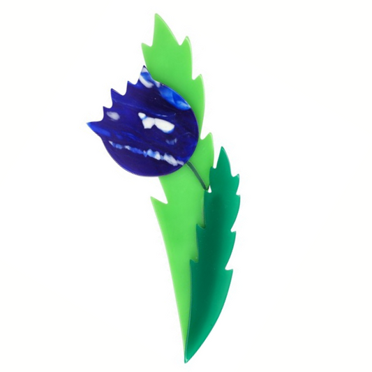 Blue Thistle Flower Brooch 