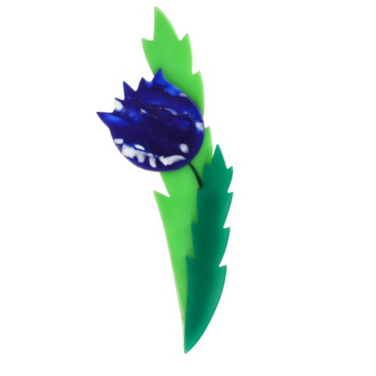 Blue Thistle Flower Brooch 