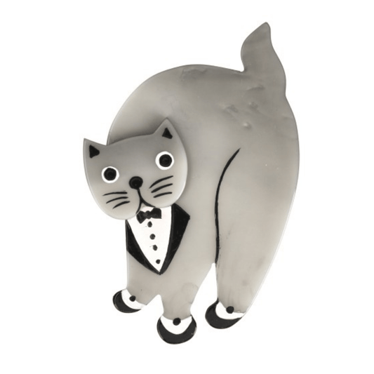 Light Grey Tuxedo Titus Cat Brooch - Galalith – Vintage Jewelry - handcrafted by Pavone by Pavone