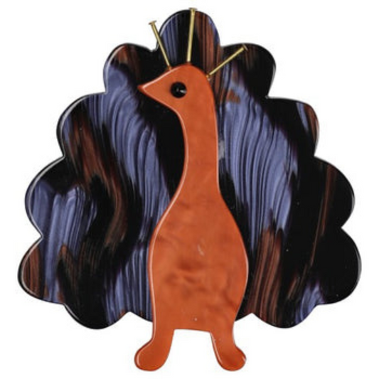 Ginger and Purple-Ginger Peacock Bird Brooch