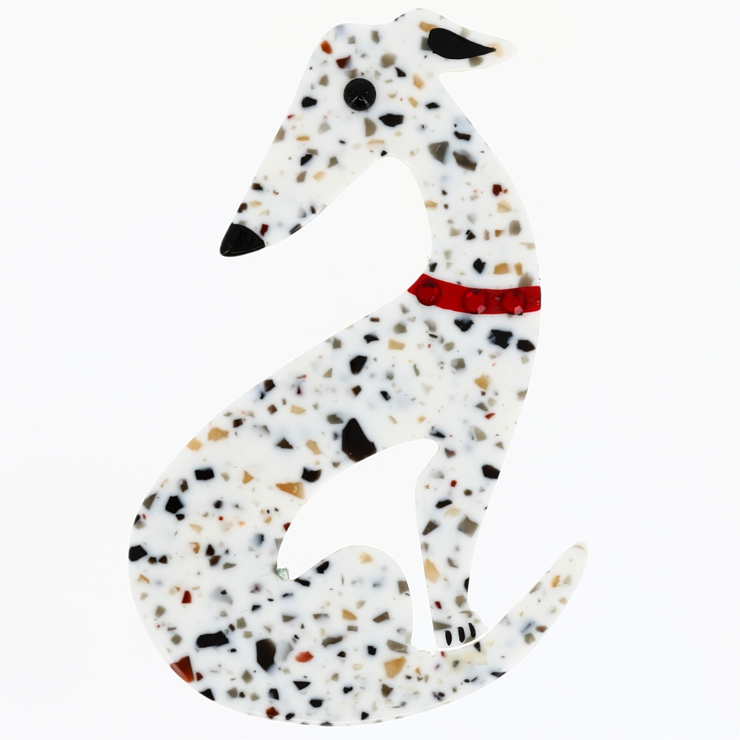 White Mosaic Greyhound Dog Brooch