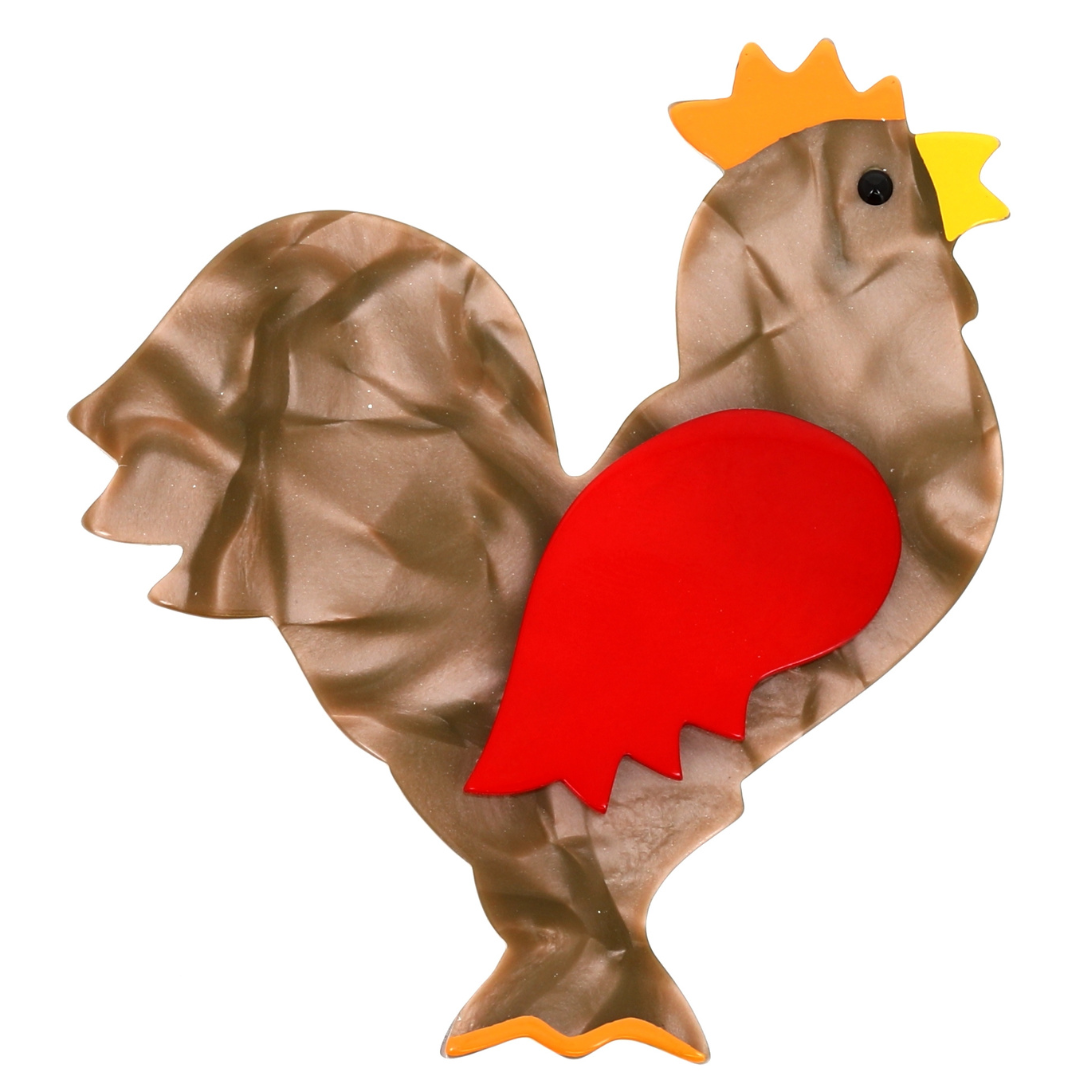 Creased Beige and Red Rooster Brooch