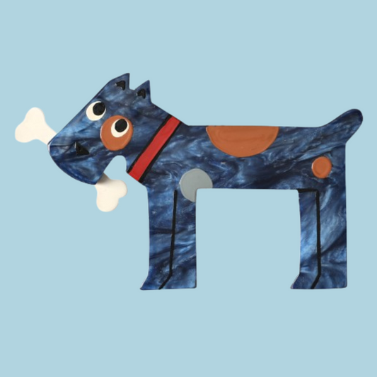 Steel Blue Milou Dog Brooch
