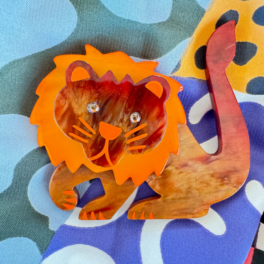 Ginko and Orange Leo Lion Brooch 