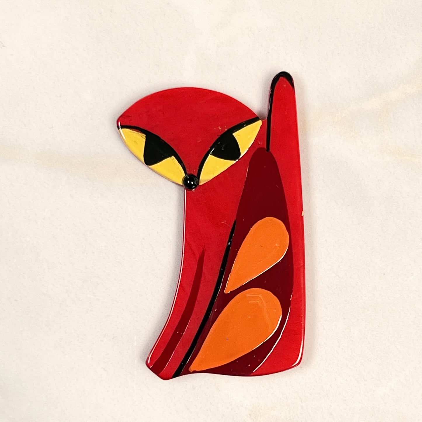 Red Vallauris Cat Brooch (little one) in galalith